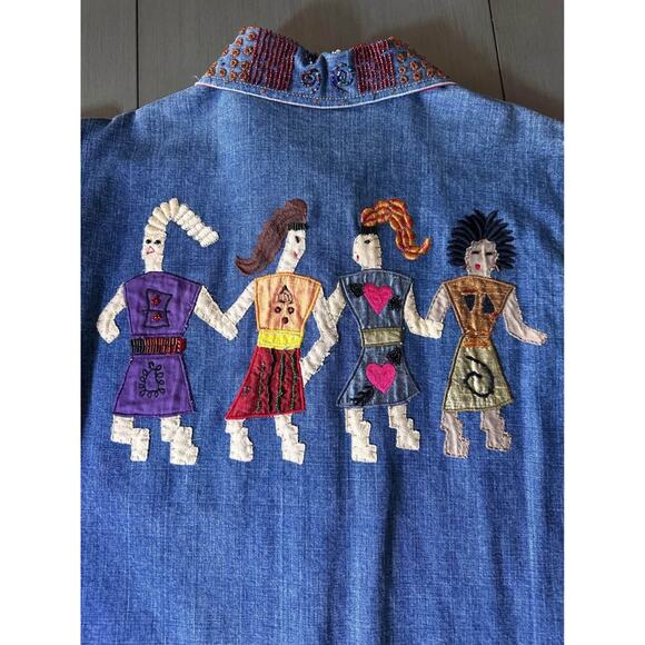 Chicos Design vintage Beaded 90’s Denim Jacket (size 1 Chicos/Medium womens) - Picture 5 of 10